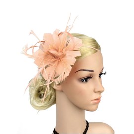 LERTREE Flower Side Clip Fascinator Gatsby Flapper Feather Clip Hair Barrette Vintage Wedding Brooch Pin (Nude Pink)