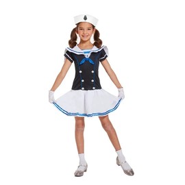 Edozos Children's Sailor Girls Fancy Dress Costume Set Hat + Dress + Gloves ~ School Play Book Week Themed Party Cosplay Navy Marine Yacht Outfits (10-12 Years)