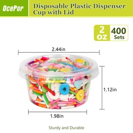 OcePor 400 Sets 2oz Jello Shot Cups with Lids, Condiment Containers with Lids, Sauce Containers for Jello, Condiment Cups, Meal Prep Containers, Salad Dressing, Snacks