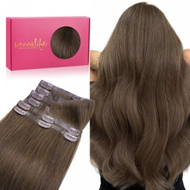 WENNALIFE Invisi Edge Real Human Hair Extensions, 22 Inch 150g 7pcs Light Ash Brown Seamless Clip in Extensions Remy Hair Clip Ins Invisible PU Skin Weft Extensiones De Cabello Hmano