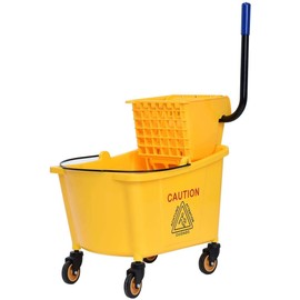 Nightcore Commercial Mop Bucket and Side Press Cleaning Wringer Portable Trolley On Wheels,All-in-one Tandem Floor Cleaning,Wavebrake. Ideal for Household,Commercial (34 Quart)