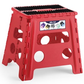 Delxo Folding Step Stool,Non-Slip Stool 13 inch Height Premium Heavy Duty Foldable Stool,Kitchen Garden Bathroom Steppingstool 1 Pack in Red,Dotted Texture