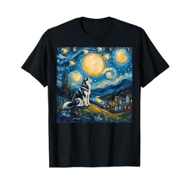 Siberian Husky Van Gogh Style The Starry Night Art Dog Lover Men Women Kids T-Shirt