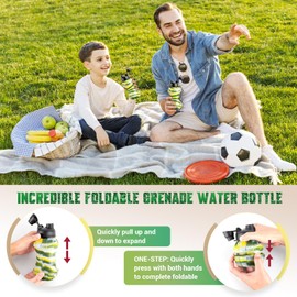 COCTN Collapsible Travel Water Bottles，550ml Silicone Foldable Grenade Type Water Bottle，Leakproof Portable Expandable Water Bottles for Traveling, Camping, Hiking, Cycling & Sports Outdoor