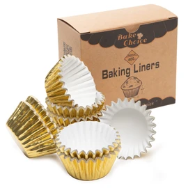 [Non-Stick]400pcs Gold Mini Cupcake Liners for Baking, Greaseproof Cupcake Liner, Mini Size Foil Cupcake Liners Muffin Liners by Bake Choice