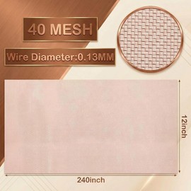 Therwen 12 Inch x 20 ft Copper Mesh Screen 99.9% Pure Copper 40 Mesh Roll Wire Fabric for Grounding Dense Filter Screen Woven Crafts Window Protection