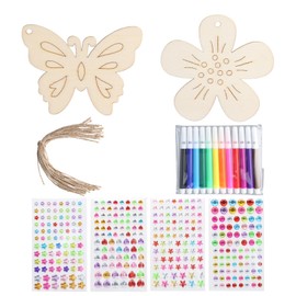 Dewocke Butterfly & Flower Wooden Craft Set, DIY Crafts for Children's Birthday Parties with Watercolour Pencils, Gemstone Stickers & Diamond Stickers, Creative Gift for Boys & Girls