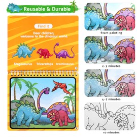 KESOTE 2 Pack Water Coloring Book for Kids Toddlers with 2 Water Pens - Reusable Road Trip Toys Water Drawing Painting Books Toddler Stocking Stuffers, Dinosaur and Animal