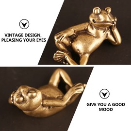 IMIKEYA Brass Frog Statue, Gold Frog Meditation Decor Brass Frog Figurine Leisure Life Frog Statue Leisure Life Frog