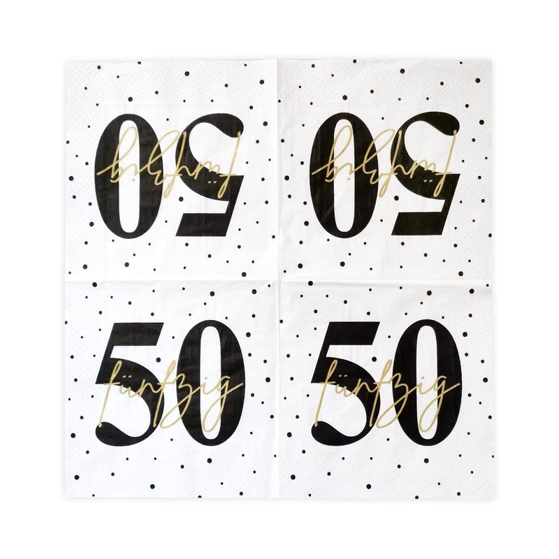 20 Napkins for 50th Birthday 33 x 33 cm White