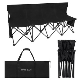 G GOOD GAIN Portable Soccer Bench - Team Bench Soccer 4 Seats with Bag, Sideline Folding Bench, Folded Chair Seating 4 for Football Camp Outdoor Sport Events, Team Chairs for Adults, Black