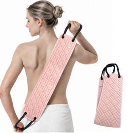 Extra Long 39in Double Sided Back Scrubber Non Slip Handle Shower Exfoliator Men Women (Pink)