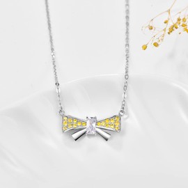 praymos Sterling Silver Butterfly Necklace Bowknot Pendant Yellow Zircon Birthstone Jewellery Birthday Gifts for Women Her Daughter Wife