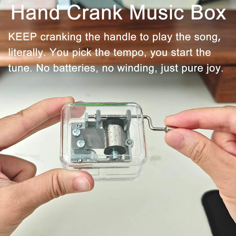 Hand Crank Music Box- 18 Note Acrylic Music Box Mechanism