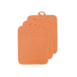 VEIKERY Oven Pot Holder with Pocket Cotton Heat Resistant Coaster Potholder Kitchen Hot Pad Oven Mitts for Cooking Square 7"x9" Set of 3 (Orange)
