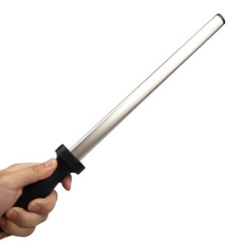 RILOMBAO 12 Inch Professional Knife Sharpener Rod, Carbon Steel & Emery Grit Honing Steel with Ergonomic Plastic Handle, Sharpening Tool for Kitchen Knives, Chef Knives, Garden Tools, 1 PCS