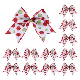 Meseey 12 Pcs Red Green Christmas Ribbon Bows 6 Inch Funny Cartoon Character Christmas Glitter Dot Bow for Xmas Tree Wreath Bows DIY Craft Decoration (White Dot)