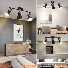 DLLT Ceiling Spotlight Fixture,3-Light Directional Track Lighting, Flush Mount Tracking Light Kit for Kitchen, Dining Room, Bedroom, Office, Living Room, Closet Room, Black, E12 Base