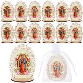24 Pcs Our Lady of Guadalupe Wooden Statues Virgen De Guadalupe Picture Frames Baptism Favors for Guests Baptism Centerpieces for Table First Communion Gifts Catholic Favors (Oval)
