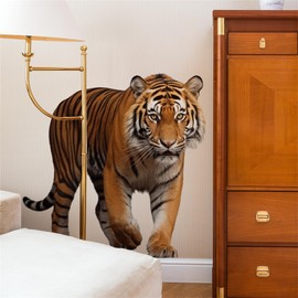 WAFT YEARN Vinyl Removable 3D Realistic Lifelike Tiger Vivid Animals Safari Wall Decal Wall Sticker Wall Decor Nursery School Classroom Bedroom Bathroom Boys Girls Room Playroom 21.65 in by 21.65 in