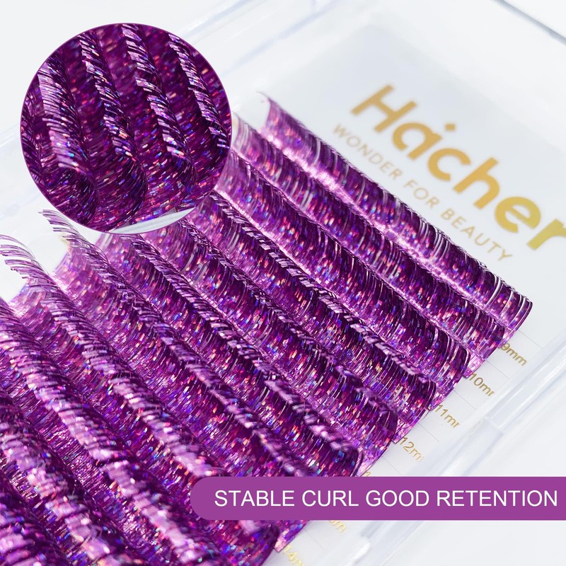 HAICHER Holographic Lash Tinsel, Colored Lash Extensions CC Curl 9-18mm