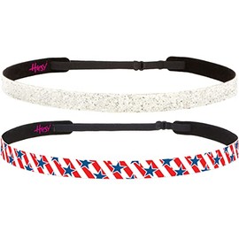 Hipsy Women's Adjustable No Slip Bling Glitter & Fouth of July Day Headbands (Skinny Stripes & White Glitter)