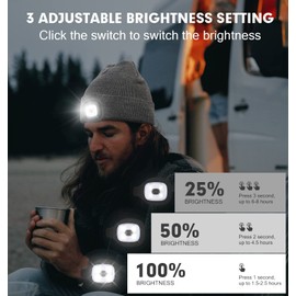 CENSGO Unisex Hat with Light, USB Rechargeable LED Headlamp Beanie, Gifts for Dad Father Men Husband Warm Knitted Cap Reddish Brown