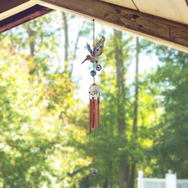 Unbranded 20" Long Purple Hummingbird Copper and Gem Wind Chime Garden Patio Decoration