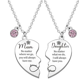 2pcs Mother Daughter Necklace Set Heart Matching Mum Necklace from Daughter Christmas Jewellery Gifts for Mum Mother's Day Happy Birthday Mum Gifts Present from Daughter Mom Mummy Gifts from Daughter