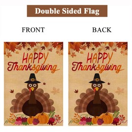 YAYOSUE Fall Thanksgiving Garden Flag 12x18 Inch Vertical Double Sided For Outside Burlap Seasonal Autumn Happy Thanksgiving Turkey House Yard Decoration