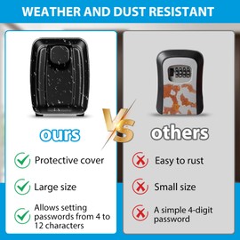Key Safe Wall Mounted, Waterproof Key Safe, Resettable 12 Digit Combination Top Security Key Lock Box Outdoor With Weatherproof Cover, Keysafe Wall Mounted Outside For Home, Garage, Office