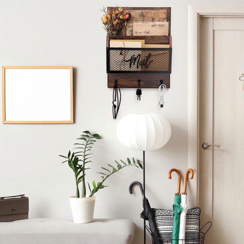 Yalikop Farmhouse Mail Organizer Wall Mounted Rustic Mail Holder Hanging