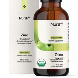 Nursh+ Daily Organic Liquid Zinc Drops – Fast-Absorbing Immune Support & Skin Health for Kids & Adults, 7mg Per Serving, USDA Certified Organic & Vegan, 2 fl oz