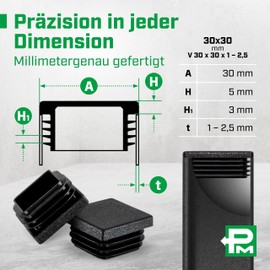 Plasticmetall Lamellar Plugs 30 x 30 mm Made of PE 4 Pieces [Spark Erosion Structure] Pipe Plugs for Aluminium Profile, Square Tube for Pipe Cover of Stainless Steel Pipe, Aluminium Tube, Chair Leg
