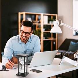 Hourglass Sand Timer,Black Wooden 30/45/60 Minute Sandglass Timer for Home,Desktop,Classroom Kitchen Restaurant Office living room decor (30 Min, White Sand)