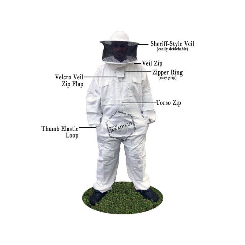 Jawadis USA Adult Beekeeper Full Bee Suit with Unzippable Veil