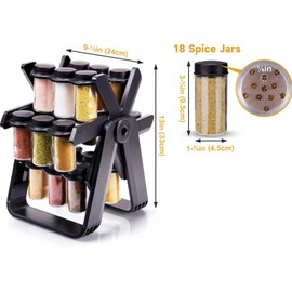 Odebiao Ferris Wheel Spice Rack Set with 18 Glass Jars & Labels - 360° Rotating Seasoning Organizer for Kitchen Countertops and Cabinets, Customizable Spice Storage with Funnel & Rust-Proof Base