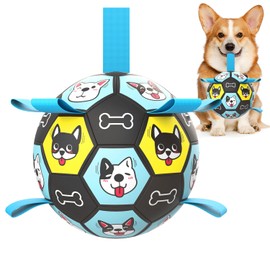 ZestPulse Dog Toy Soccer Ball with Straps, Herding Ball for Dogs, Outdoor Interactive Dog Toy, Dog Fetch Toy, Ideal for Medium & Large Dogs, Great Puppy Birthday (6 Inch)