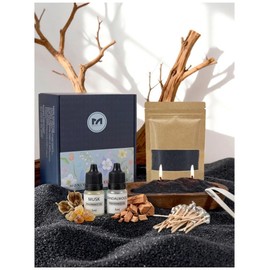 Monivi Candle Sand with Wicks 4.4lb Sand Wax Black Pearled Candle Wax Beads with Wood Decorative Bowl, 2 Fragrance Oils Musk Sandalwood Total up to 450Burn hours DIY Candle Making Kit Mothers Day Gift
