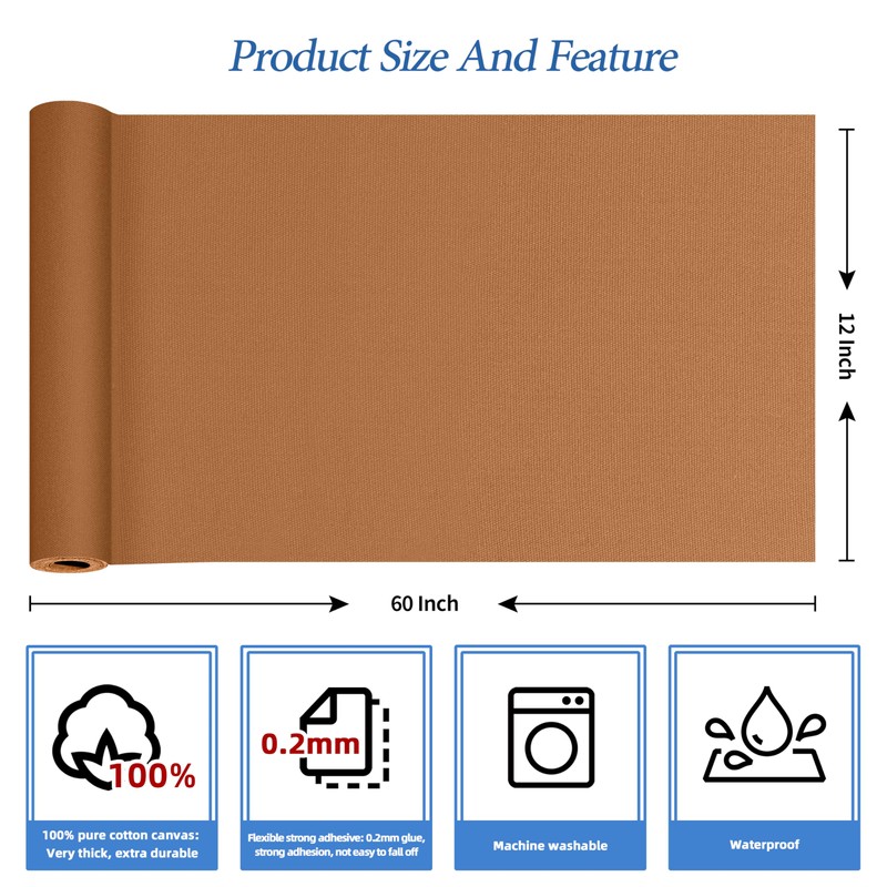 KING MOUNTAIN Canvas Iron on Patch,12"×60",Waterproof 100% Cotton Fabric Repair