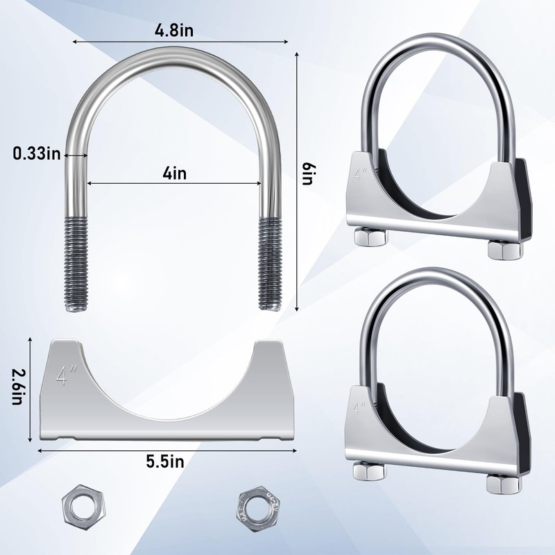 Datanly 4" Exhaust Clamp Heavy Duty U-bolt Exhaust Clamp -