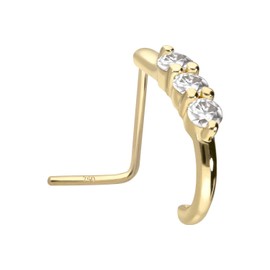 PIERCINGLINE 14/18 Carat Gold Nose Stud 3 Large Moissanite Nose Piercing Nose, 14ct Gold