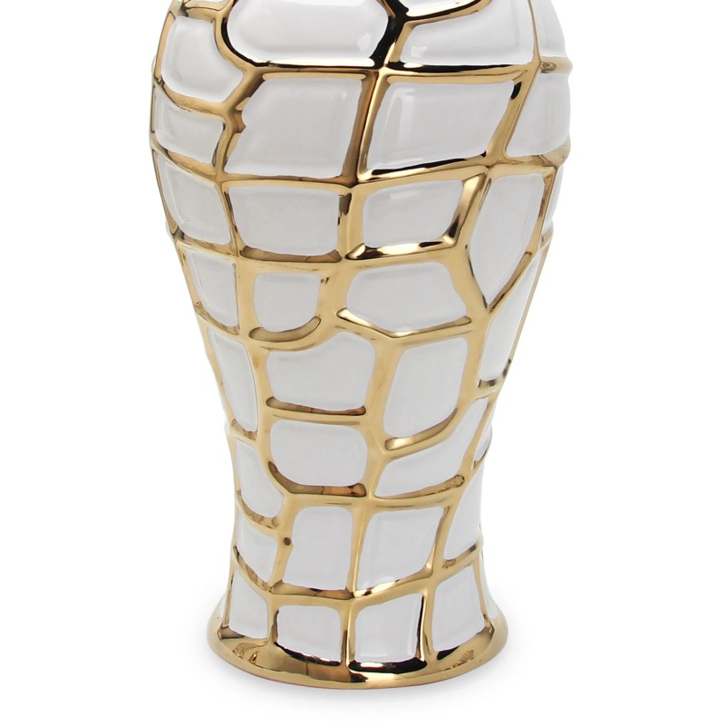 Homeroots 20" White and Gold Abstract Urn Ceramic Ginger Jar