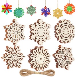 DLUSZERT 36Pcs 7.5CM Christmas Wooden Snowflakes Ornaments for Crafts, Wooden Snowflakes Hanging Pendant mit 10M Schnur, Christmas Tree Wooden Pendants, Snowflake Embellishments for Christmas Tree DIY