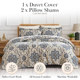 Southshore Fine Living, Inc. Persian Print Twin Duvet Cover Set, Premium Microfiber XL/Twin Comforter Cover, Wrinkle-Resistant, Machine Washable – Includes 1 Duvet Cover and 1 Sham, Persia Indigo