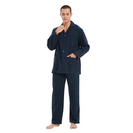 kolipajam Men's 100% Cotton Flannel Pajama Set Yarn Dyed Cozy Bottom with Pockets Drawstring waistband Winter PJs for Men