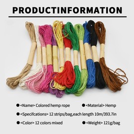 Jute Twine String for DIY Crafts,Skyzone 12 Rolls Natural Jute String for Gift Wrapping, Artworks,Decoration,Gardening,Picture Display (10m Each Roll) (12 Colors, 2mm in diameter)