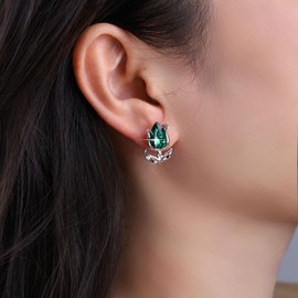 Cimenexe Bohemian Crystal Tulip Stud Flower Earrings Silver Cz Tulip Earrings Emerald Tulip Flower Stud Earrings Green Rhinestone Floral Tulip Flower Earrings Jewelry for Women
