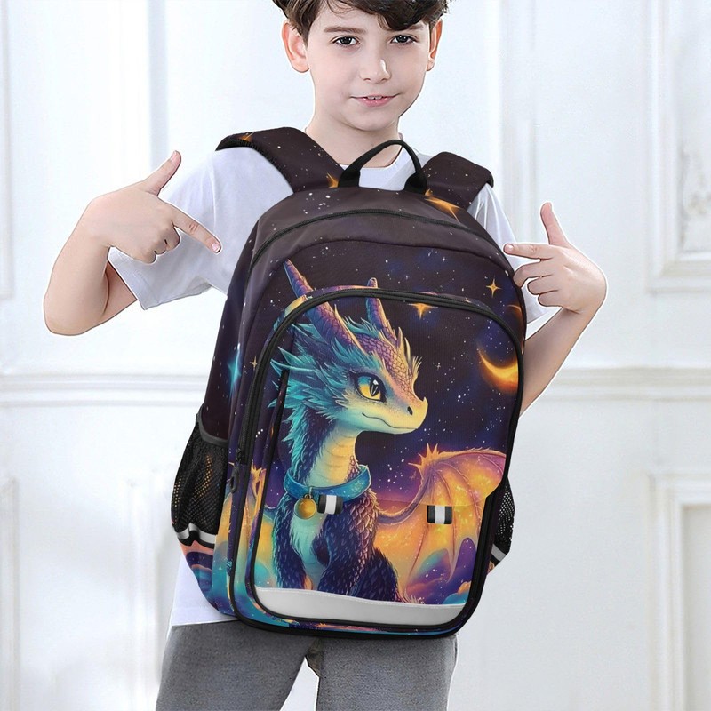 Dragon Backpack for Boys Girls,Crescent Moon Star Dragon Backpack Students