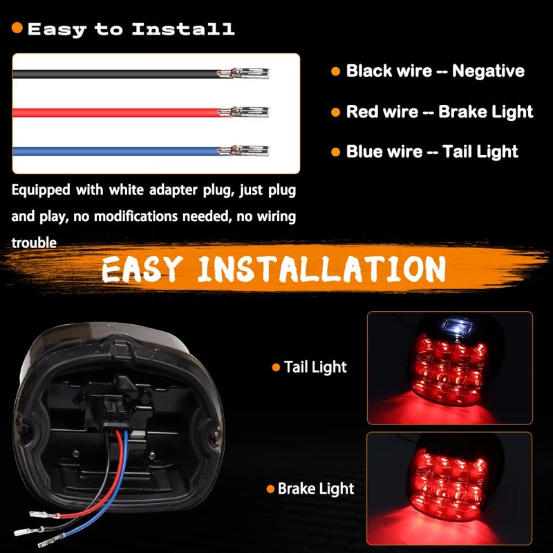 MotoParAcc Smoked LED Tail Light, Motorcycle Rear Layback Brake Taillights